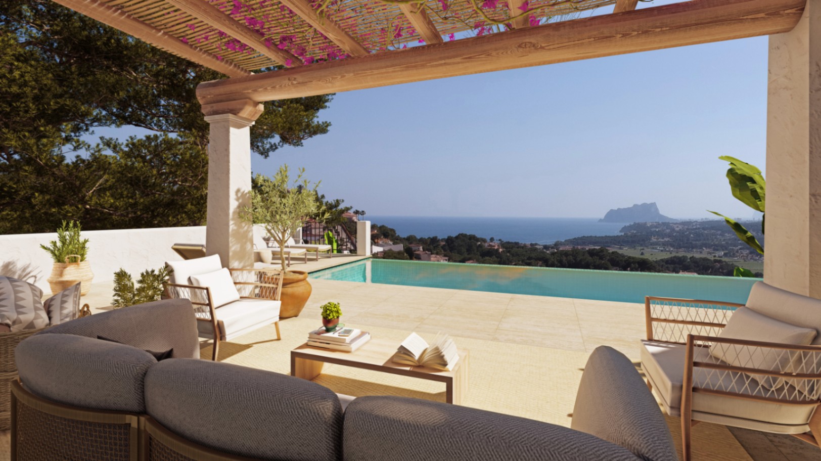 Villa de estilo ibicenco con vista al mar en venta en Moraira