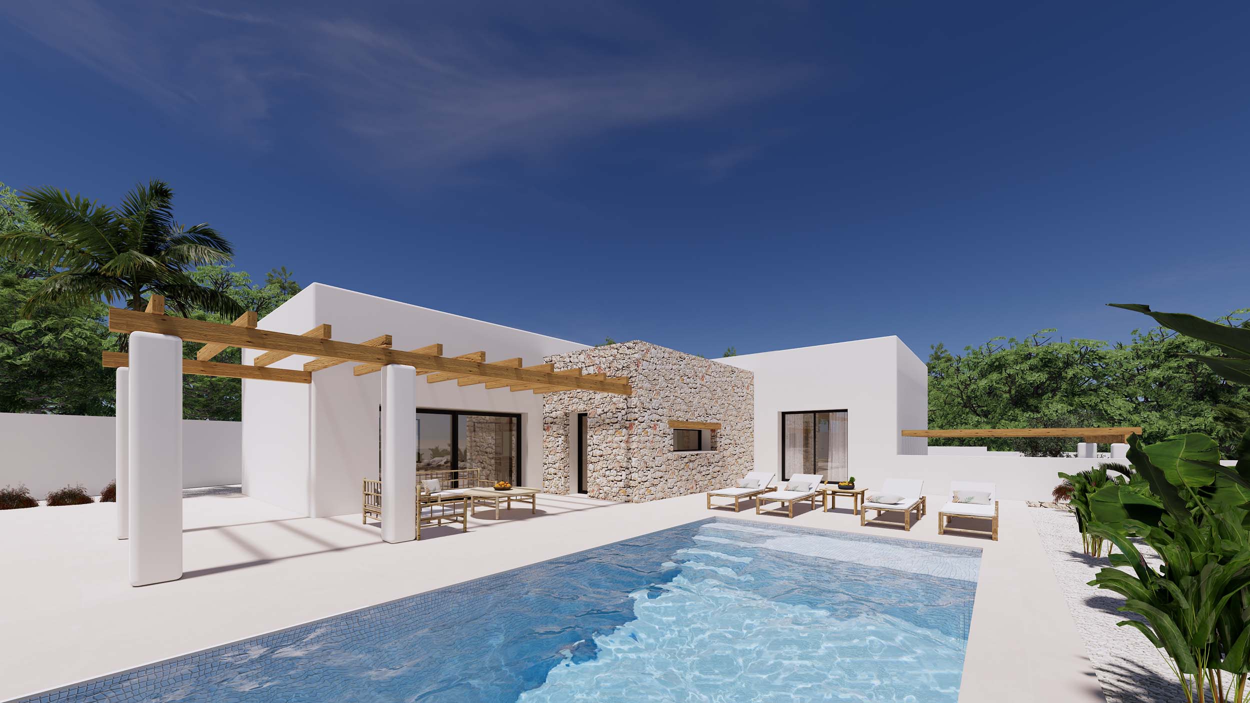 Einstöckige Ibiza-Stil Villa in Moraira zu verkaufen
