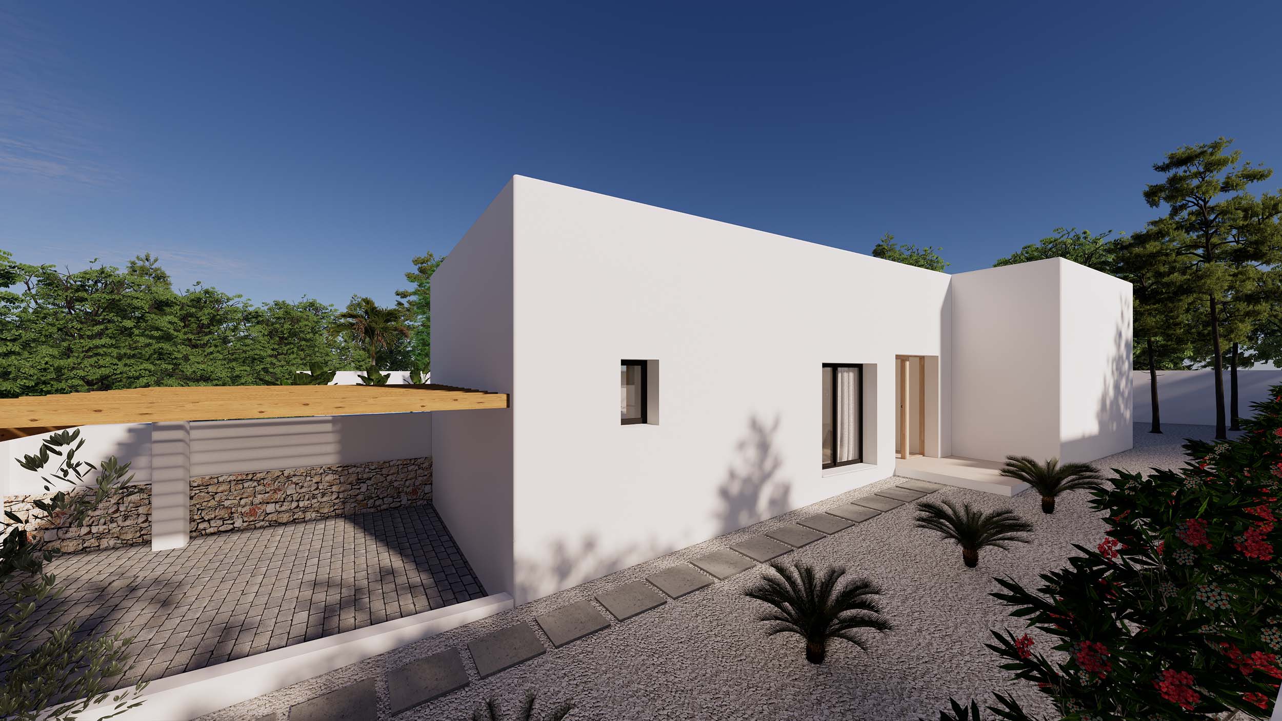 Gelijkvloerse Ibiza stijl villa te koop in Moraira