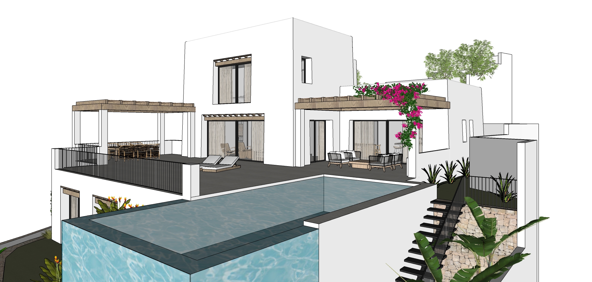 Ibizan style villa with sea view for sale in Moraira